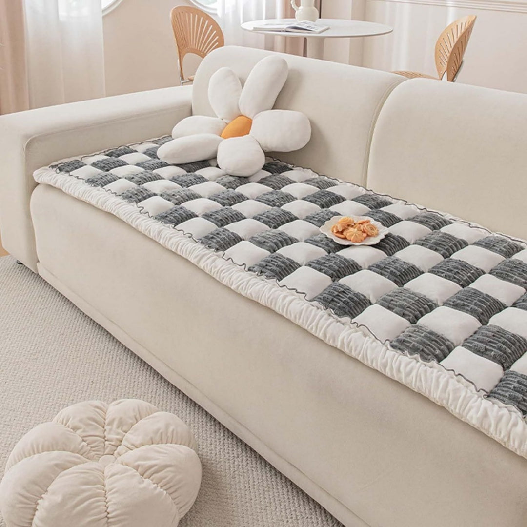 Seduta imbottita Copricanape Universale Quadri Spesso, Cuscino nero
