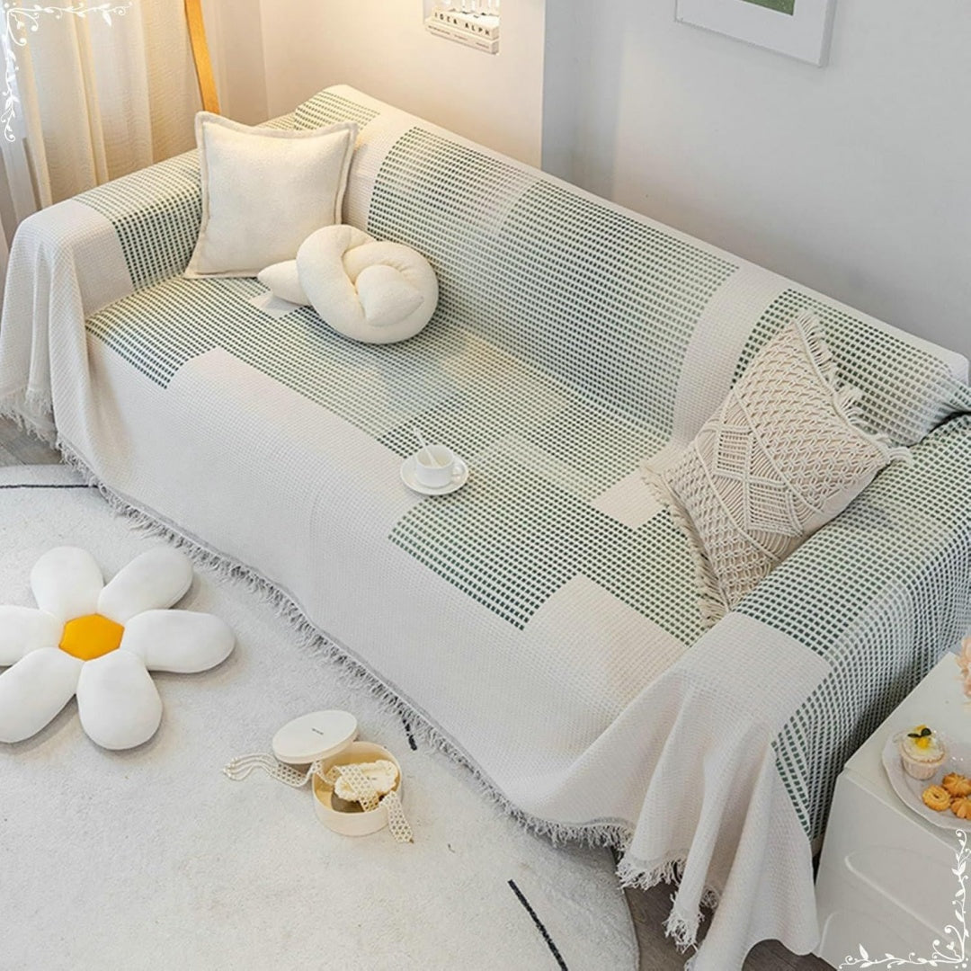 Divano da soggiorno Copertura mobili, verde bianco, cotone, bianco