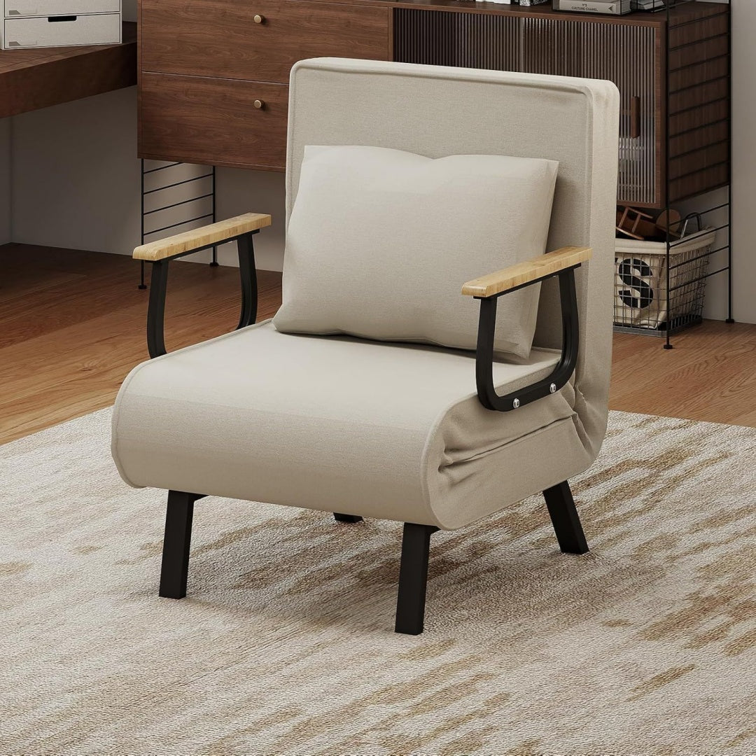 Divano da soggiorno beige regolabile con braccioli